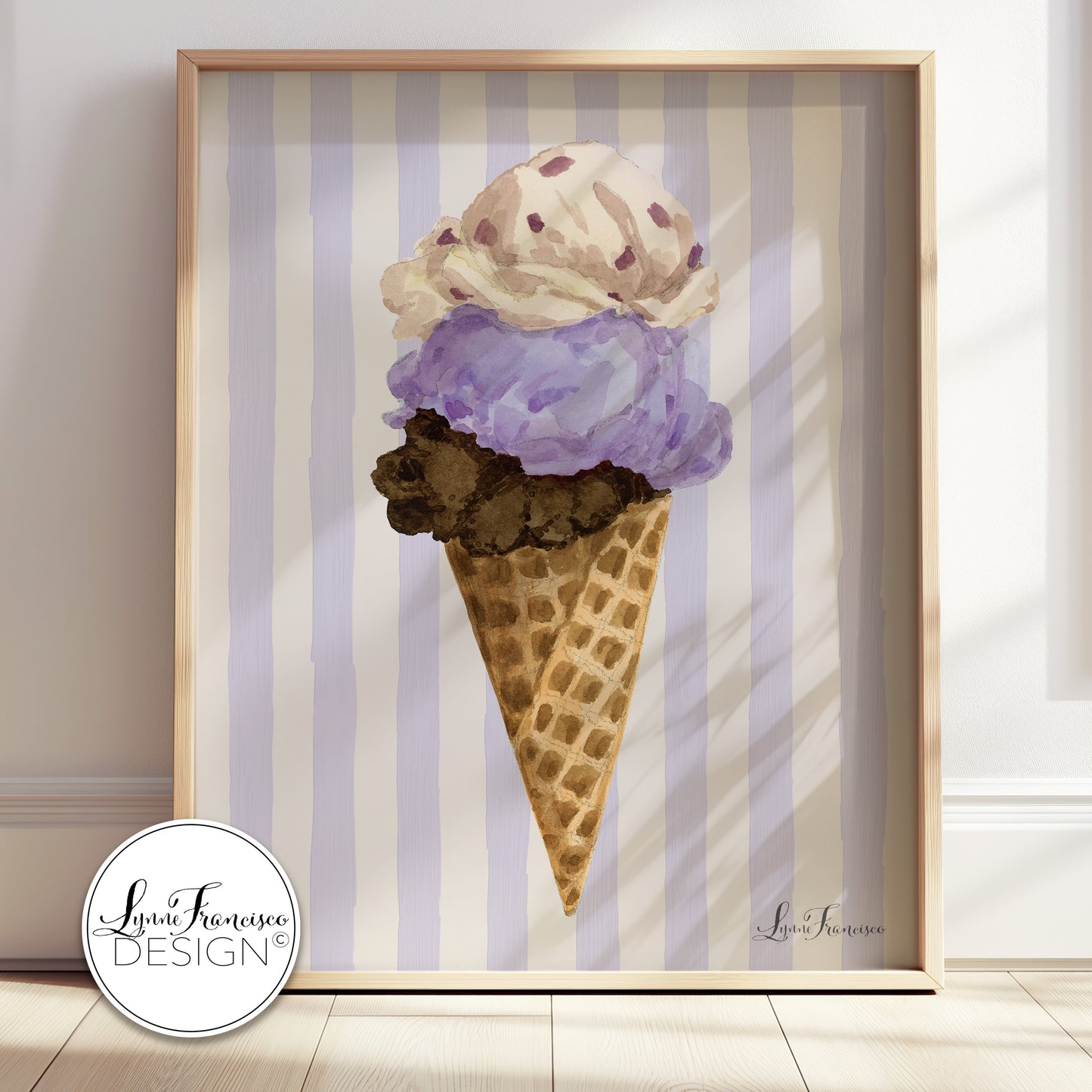 Watercolor Lavender Ice Cream Cone Fine Art Print 2616LS