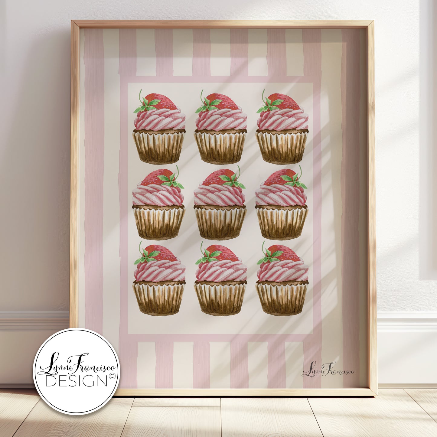 Watercolor Strawberry Cupcakes Fine Art Print 2618PS