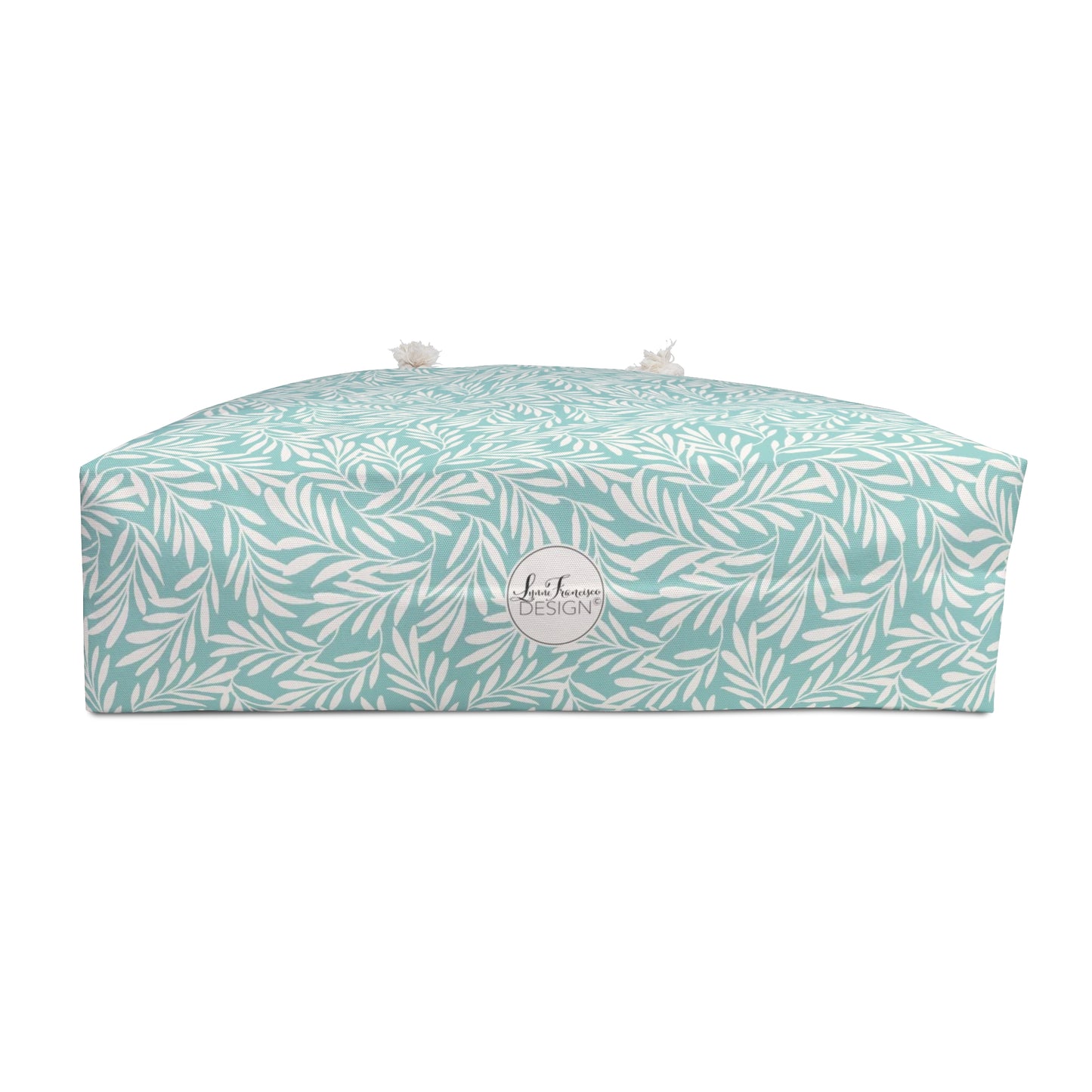 Aqua Green & Cream Leaves Large Tote Bag #ALF