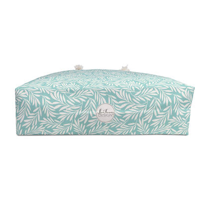 Aqua Green & Cream Leaves Large Tote Bag #ALF