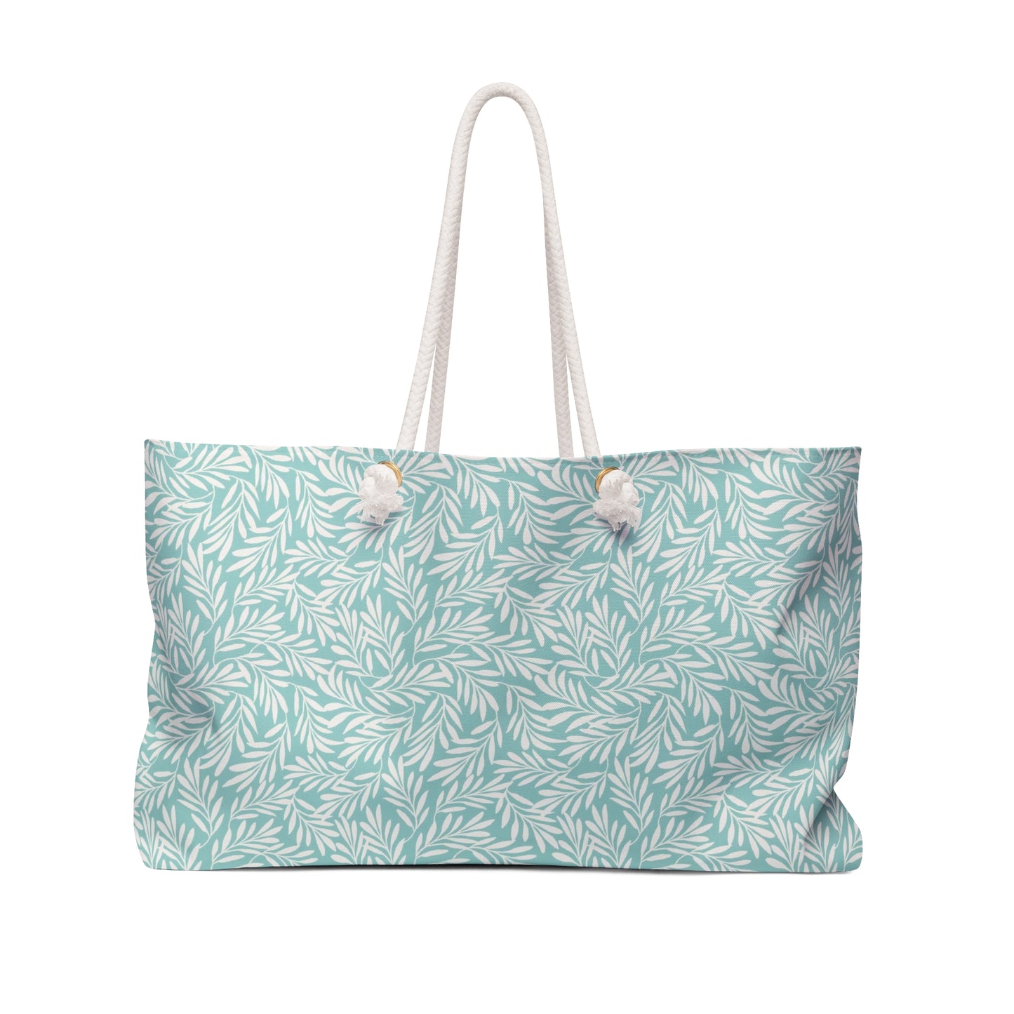 Aqua Green & Cream Leaves Large Tote Bag #ALF