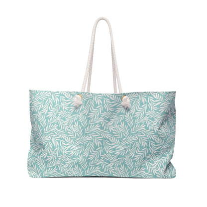 Aqua Green & Cream Leaves Large Tote Bag #ALF