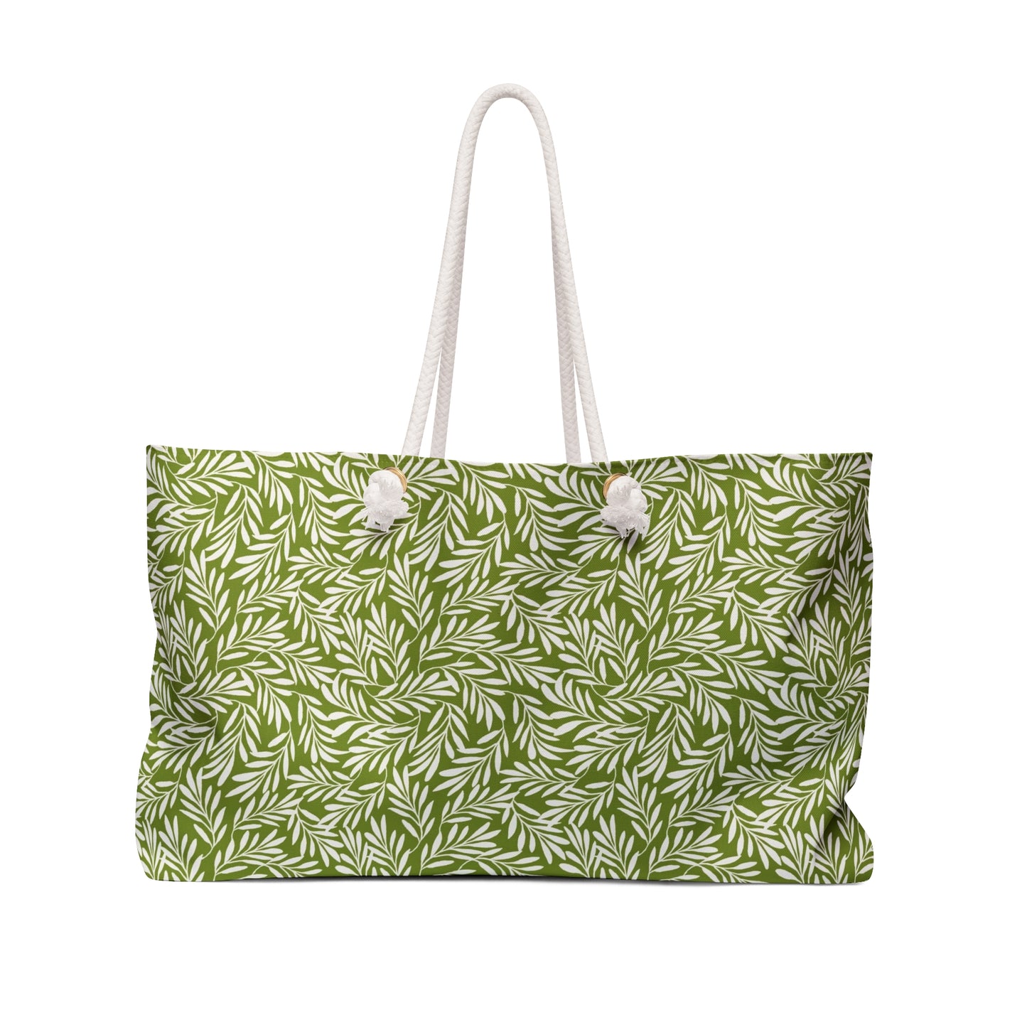 Bright Green & Cream Leaves Large Tote Bag #BRGRLF
