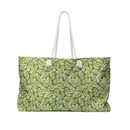 Bright Green & Cream Leaves Large Tote Bag #BRGRLF
