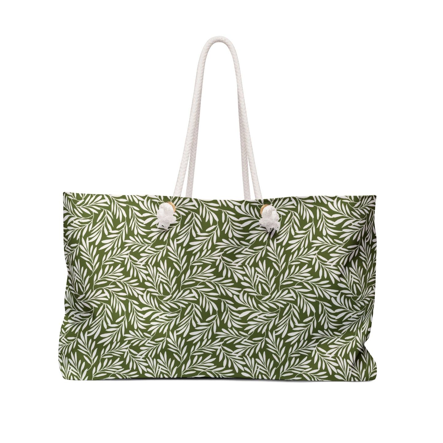 Dark Green & Cream Leaves Large Tote Bag #DKGRLF