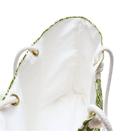 Bright Green & Cream Leaves Large Tote Bag #BRGRLF