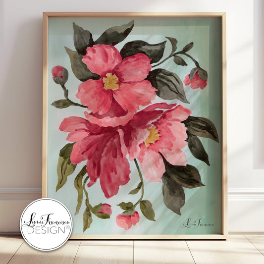 Watercolor Coral Floral Fine Art Print 2502CA