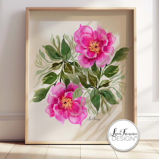Pink & Green Watercolor Floral Fine Art Print #2503PC