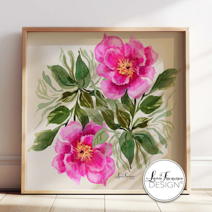 Pink & Green Watercolor Floral Fine Art Print #2503PC