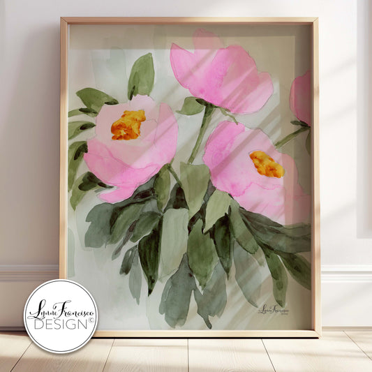 Light Pink & Sage Green Watercolor Floral Fine Art Print #2504PG