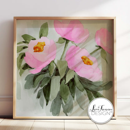 Light Pink & Sage Green Watercolor Floral Fine Art Print #2504PG