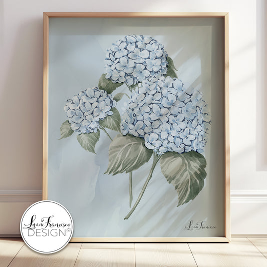3 Watercolor Hydrangea Flowers Fine Art Print 2603B