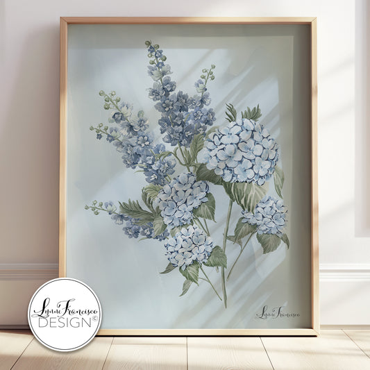Watercolor Hydrangea & Delphinium Floral Fine Art Print 2604B