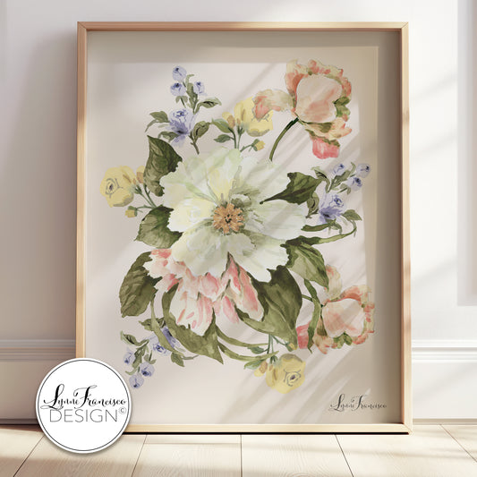 Vintage Watercolor Floral Fine Art Print 2605C