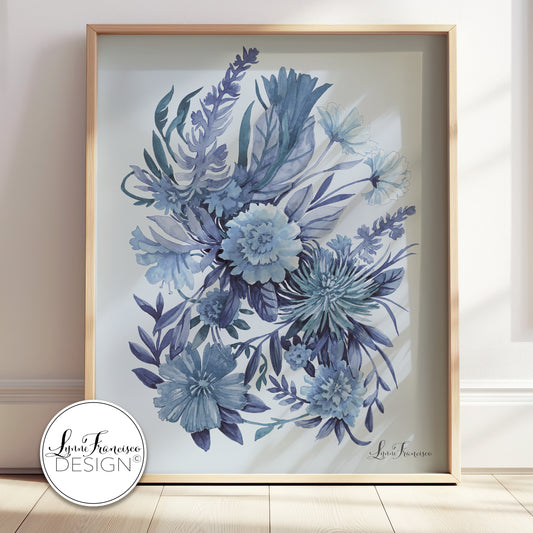 Tangled Blue Watercolor Floral Fine Art Print 2608BB