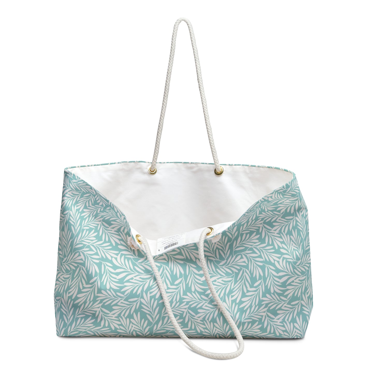Aqua Green & Cream Leaves Large Tote Bag #ALF
