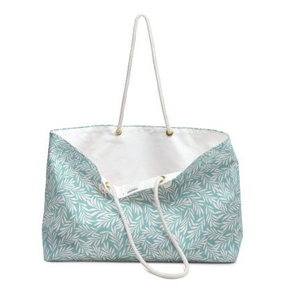 Aqua Green & Cream Leaves Large Tote Bag #ALF