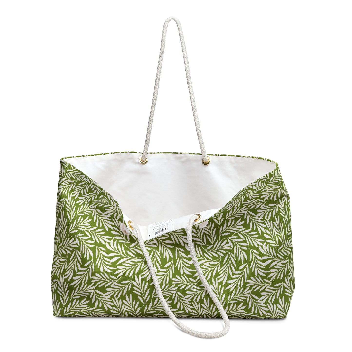 Bright Green & Cream Leaves Large Tote Bag #BRGRLF