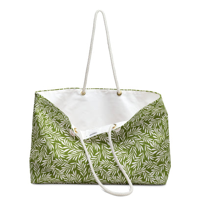 Bright Green & Cream Leaves Large Tote Bag #BRGRLF