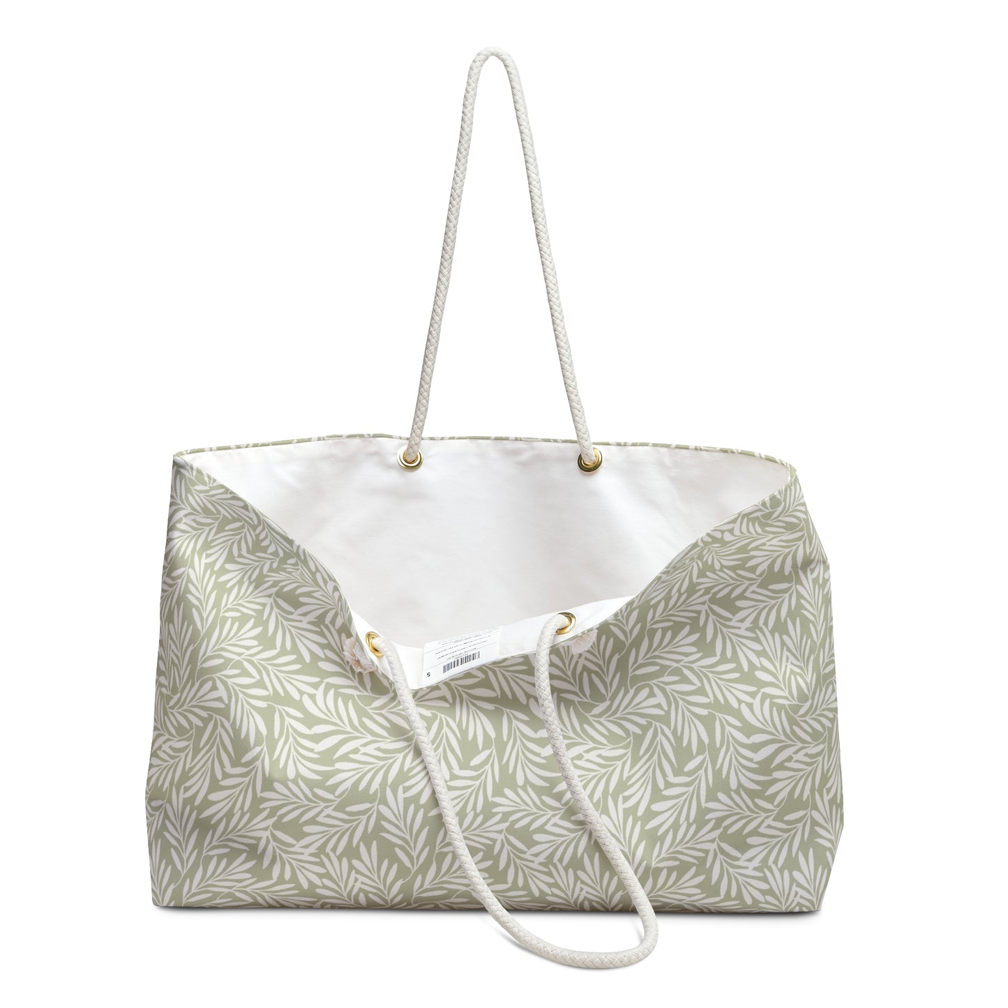 Lt Green & Cream Leaves Large Tote Bag #LTGLF