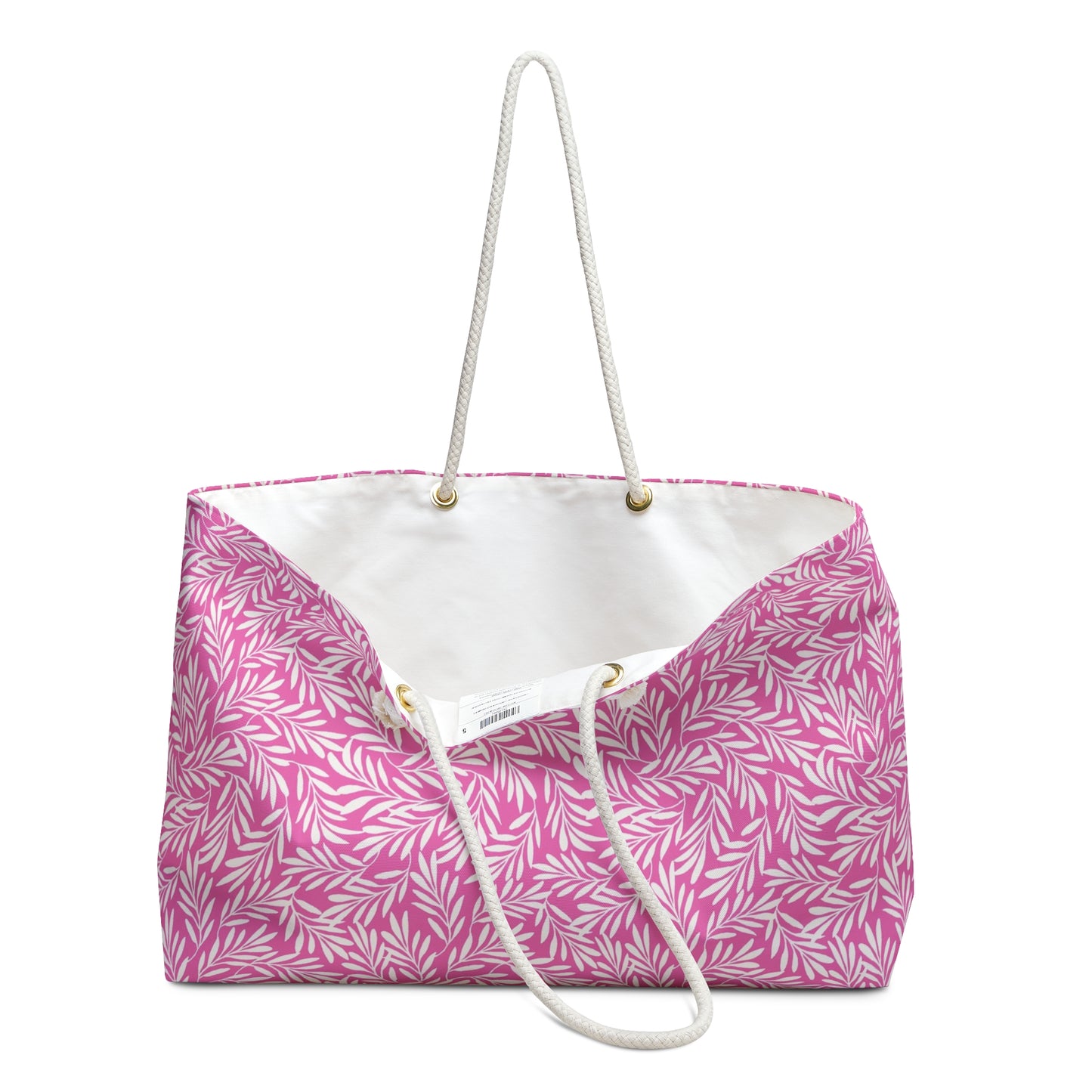 Bright Pink & Cream Leaves Large Tote Bag #BRPLF
