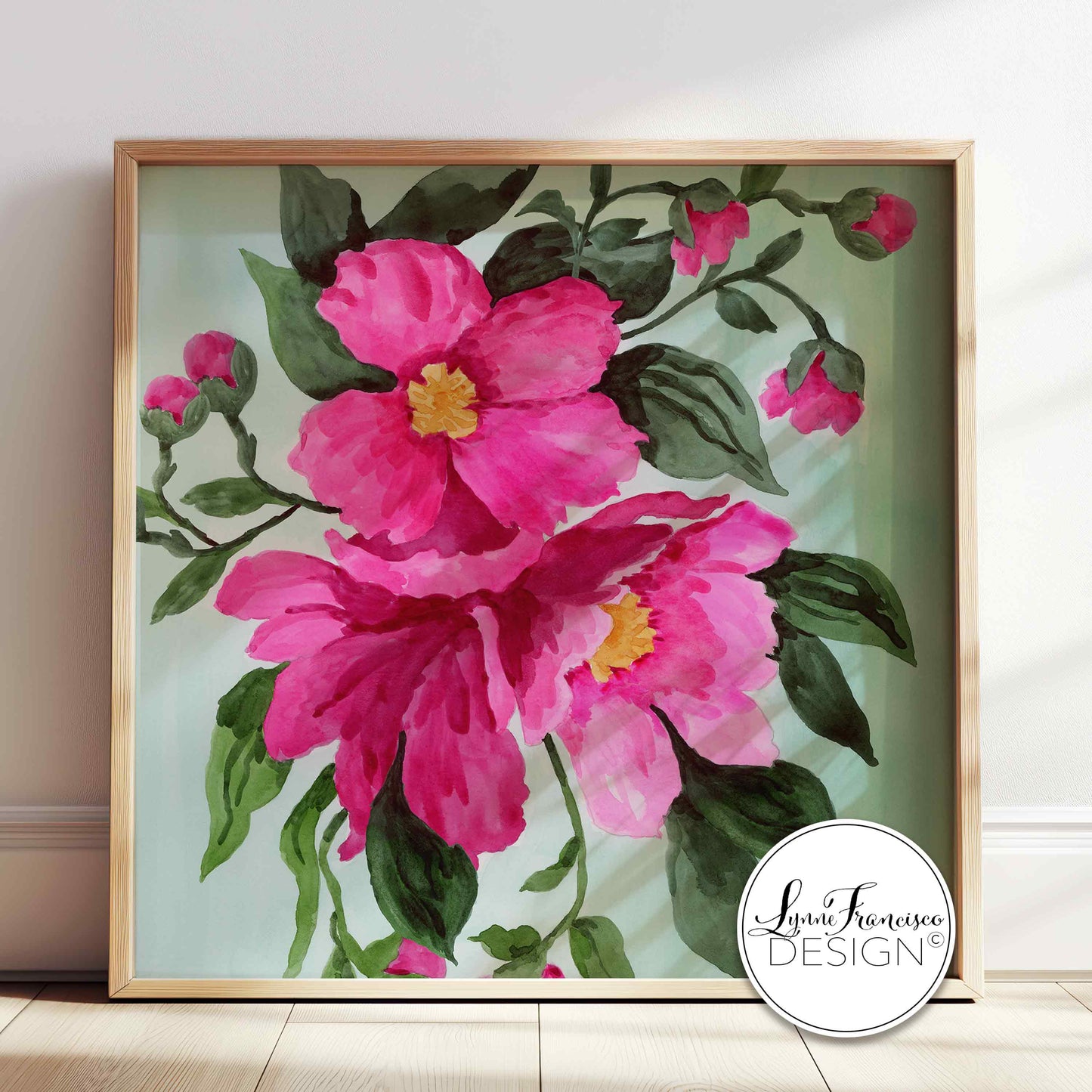 Deep Pink & Green Watercolor Floral Fine Art Print #2502PA